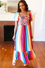 Load image into Gallery viewer, Feeling Bold Fuchsia & Teal Striped Medallion Crochet Print Dress