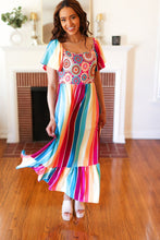 Load image into Gallery viewer, Feeling Bold Fuchsia & Teal Striped Medallion Crochet Print Dress