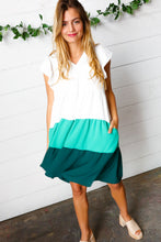 Load image into Gallery viewer, Seafoam & Emerald Tiered Frill Sleeve Midi Dress