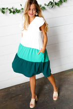 Load image into Gallery viewer, Seafoam & Emerald Tiered Frill Sleeve Midi Dress