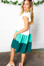 Load image into Gallery viewer, Seafoam & Emerald Tiered Frill Sleeve Midi Dress