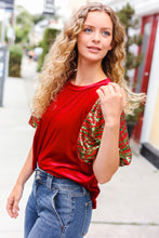 Load image into Gallery viewer, Warmest Wishes Red & Green Sequin Puff Sleeve Velvet Top