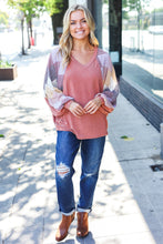 Load image into Gallery viewer, Weekend Ready Rust Argyle Pattern Dolman V Neck Top