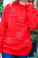 Load image into Gallery viewer, More The Merrier Red Pearl Christmas Tree Jacquard Sweater