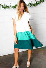 Load image into Gallery viewer, Seafoam & Emerald Tiered Frill Sleeve Midi Dress