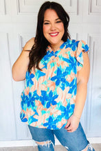Load image into Gallery viewer, Tropical Breeze Turquoise Floral Banded V Neck Flutter Sleeve Top
