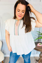 Load image into Gallery viewer, Weekend Ready Taupe Embroidered Notched Neck Babydoll Top