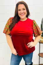 Load image into Gallery viewer, Warmest Wishes Red & Green Sequin Puff Sleeve Velvet Top