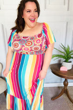 Load image into Gallery viewer, Feeling Bold Fuchsia & Teal Striped Medallion Crochet Print Dress