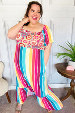 Load image into Gallery viewer, Feeling Bold Fuchsia & Teal Striped Medallion Crochet Print Dress