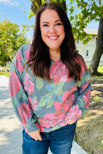 Load image into Gallery viewer, Everyday Hunter Green Floral Brushed Hacci Sweater Top