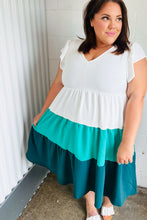 Load image into Gallery viewer, Seafoam & Emerald Tiered Frill Sleeve Midi Dress