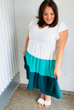 Load image into Gallery viewer, Seafoam & Emerald Tiered Frill Sleeve Midi Dress