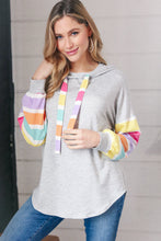 Load image into Gallery viewer, Heather Grey Multi Color Stripe Bubble Sleeve Hoodie