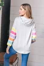 Load image into Gallery viewer, Heather Grey Multi Color Stripe Bubble Sleeve Hoodie