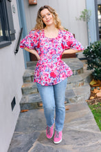Load image into Gallery viewer, Feeling Femmi Pink &amp; Fuchsia Floral Peplum Woven Top
