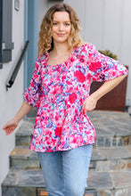 Load image into Gallery viewer, Feeling Femmi Pink &amp; Fuchsia Floral Peplum Woven Top
