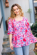 Load image into Gallery viewer, Feeling Femmi Pink &amp; Fuchsia Floral Peplum Woven Top
