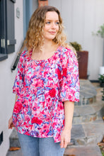 Load image into Gallery viewer, Feeling Femmi Pink &amp; Fuchsia Floral Peplum Woven Top
