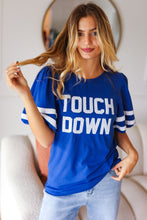 Load image into Gallery viewer, Stand Out Blue "TOUCHDOWN" Sequin Bubble Sleeve Game Day Top
