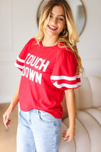 Load image into Gallery viewer, Stand Out Red "TOUCHDOWN" Sequin Bubble Sleeve Game Day Top

