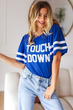 Load image into Gallery viewer, Stand Out Blue "TOUCHDOWN" Sequin Bubble Sleeve Game Day Top
