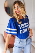 Load image into Gallery viewer, Stand Out Blue "TOUCHDOWN" Sequin Bubble Sleeve Game Day Top

