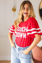 Load image into Gallery viewer, Stand Out Red "TOUCHDOWN" Sequin Bubble Sleeve Game Day Top
