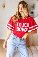 Load image into Gallery viewer, Stand Out Red "TOUCHDOWN" Sequin Bubble Sleeve Game Day Top
