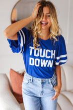 Load image into Gallery viewer, Stand Out Blue "TOUCHDOWN" Sequin Bubble Sleeve Game Day Top
