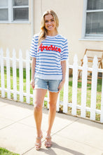 Load image into Gallery viewer, America Proud Blue Striped Embroidered Puff Sleeve Top
