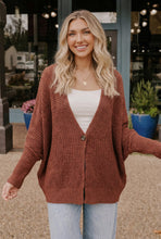 Load image into Gallery viewer, Cozy Button Front Waffle Knit Cardigan in Rust
