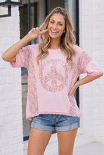 Load image into Gallery viewer, Floral Peace Sign Lace Trim Oversized Tee
