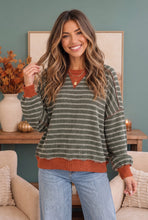 Load image into Gallery viewer, Striped &amp; Cozy Olive Green Pullover Sweater
