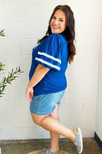 Load image into Gallery viewer, Stand Out Blue "TOUCHDOWN" Sequin Bubble Sleeve Game Day Top
