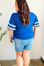 Load image into Gallery viewer, Stand Out Blue "TOUCHDOWN" Sequin Bubble Sleeve Game Day Top
