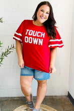 Load image into Gallery viewer, Stand Out Red "TOUCHDOWN" Sequin Bubble Sleeve Game Day Top
