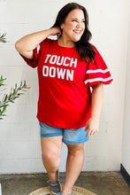 Load image into Gallery viewer, Stand Out Red "TOUCHDOWN" Sequin Bubble Sleeve Game Day Top
