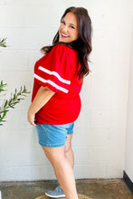 Load image into Gallery viewer, Stand Out Red "TOUCHDOWN" Sequin Bubble Sleeve Game Day Top
