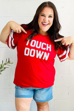 Load image into Gallery viewer, Stand Out Red "TOUCHDOWN" Sequin Bubble Sleeve Game Day Top
