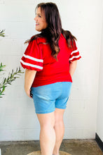 Load image into Gallery viewer, Stand Out Red "TOUCHDOWN" Sequin Bubble Sleeve Game Day Top
