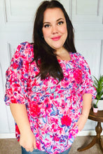 Load image into Gallery viewer, Feeling Femmi Pink &amp; Fuchsia Floral Peplum Woven Top
