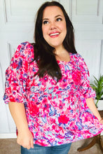 Load image into Gallery viewer, Feeling Femmi Pink &amp; Fuchsia Floral Peplum Woven Top

