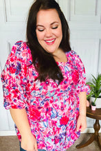 Load image into Gallery viewer, Feeling Femmi Pink &amp; Fuchsia Floral Peplum Woven Top

