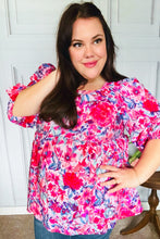Load image into Gallery viewer, Feeling Femmi Pink &amp; Fuchsia Floral Peplum Woven Top
