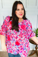 Load image into Gallery viewer, Feeling Femmi Pink &amp; Fuchsia Floral Peplum Woven Top
