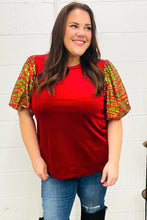 Load image into Gallery viewer, Warmest Wishes Red &amp; Green Sequin Puff Sleeve Velvet Top
