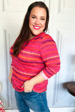 Load image into Gallery viewer, Be Bold Flame &amp; Magenta Striped Cable Knit Print Hacci Top
