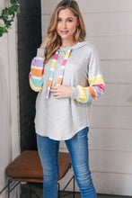 Load image into Gallery viewer, Heather Grey Multi Color Stripe Bubble Sleeve Hoodie
