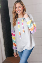 Load image into Gallery viewer, Heather Grey Multi Color Stripe Bubble Sleeve Hoodie

